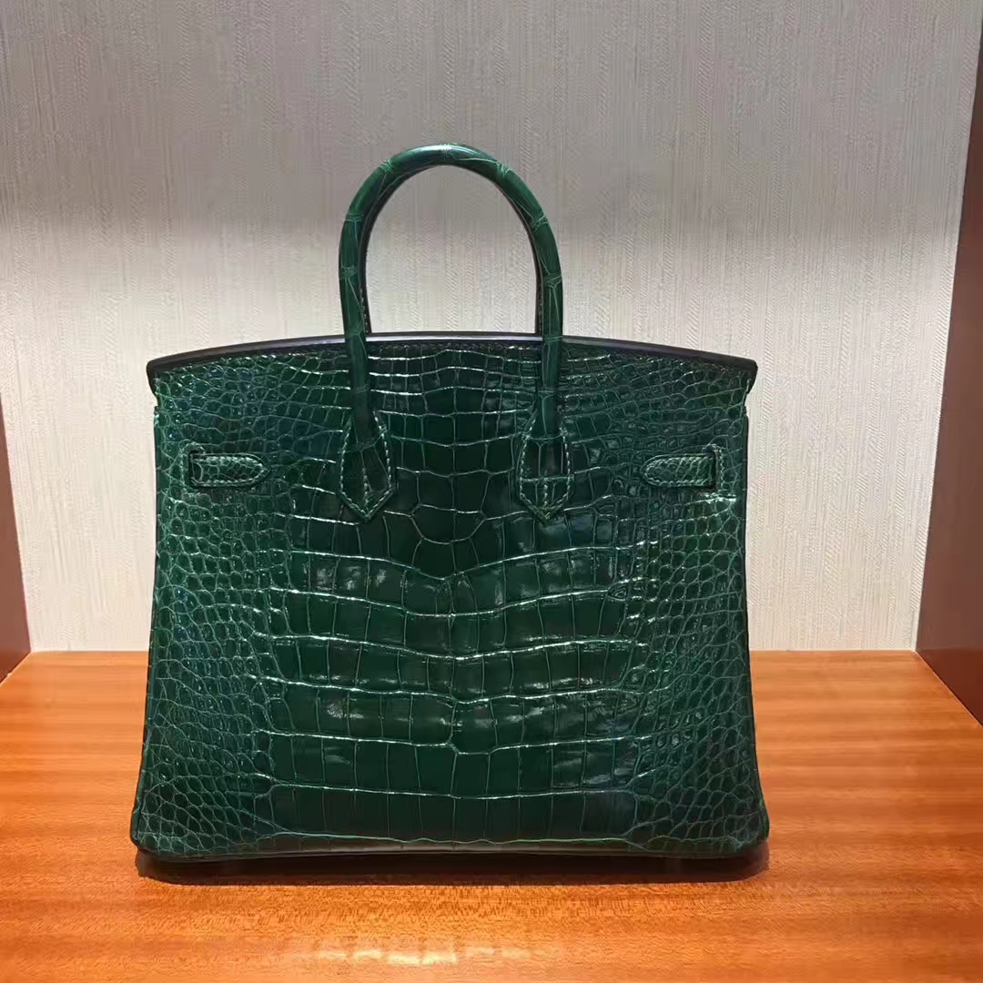 Hermes CK67 Vert Fonce Shiny Crocodile Leather Birkin Bag25CM Gold ...