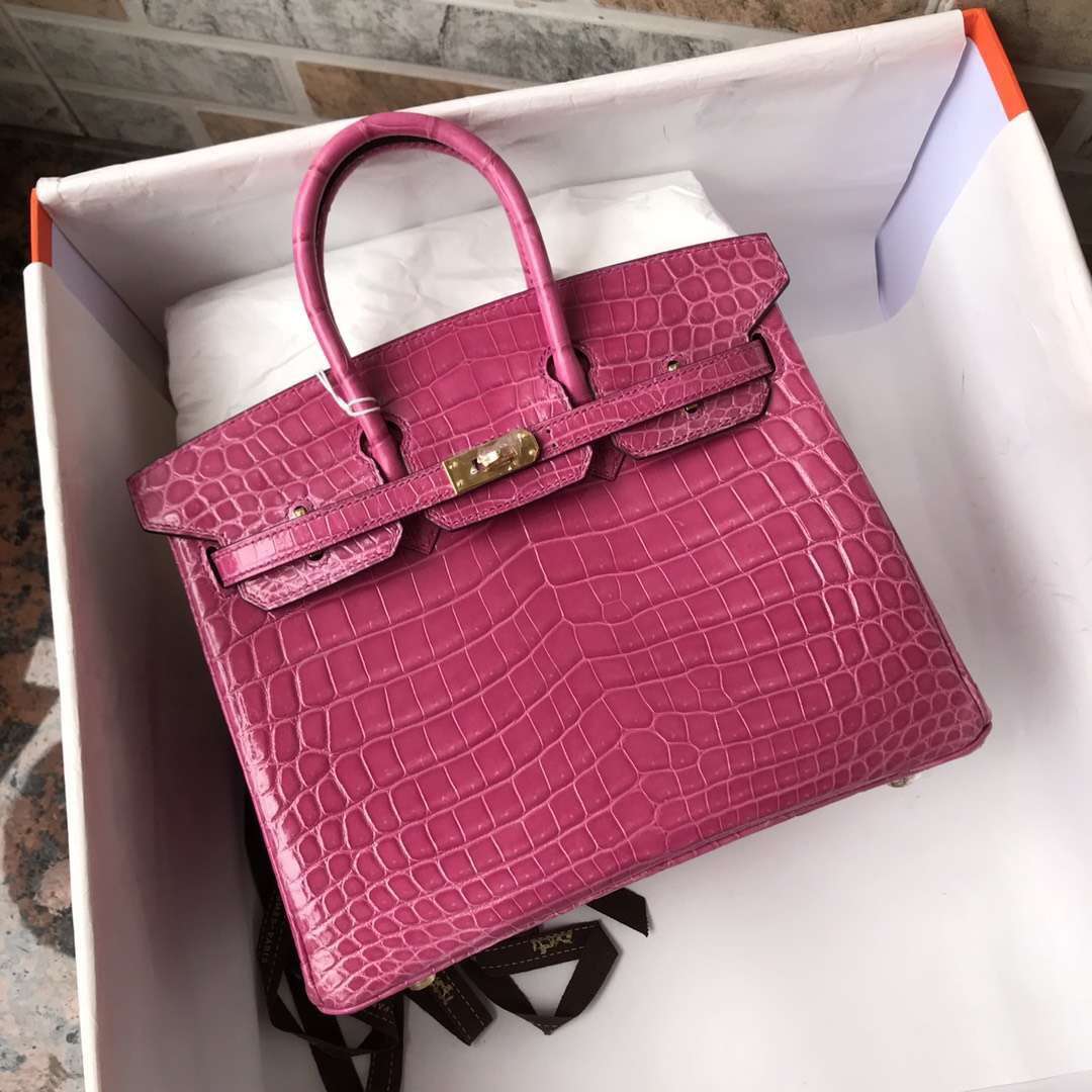 Pretty Hermes 5J Peach Pink Shiny Crocodile Leather Birkin Bag25cm Gold ...