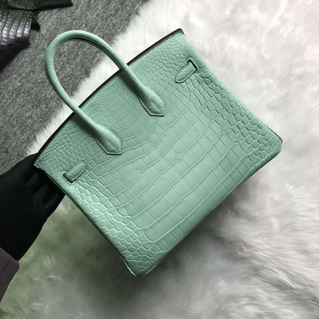 Hermes Birkin Porosus matte 6U Mint green Silver Hardware 25cm Full  Handmade - lushenticbags