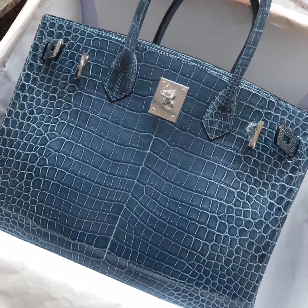 2015 New Hermes Birkin Bag30CM Color-blocking Crocodile Shiny Leather  J5/6W/Q5