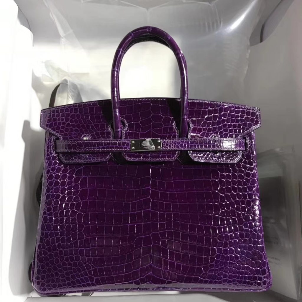 Luxury Hermes 9G Amethyst Purple Porosus Shiny Crocodile Birkin Bag25CM ...
