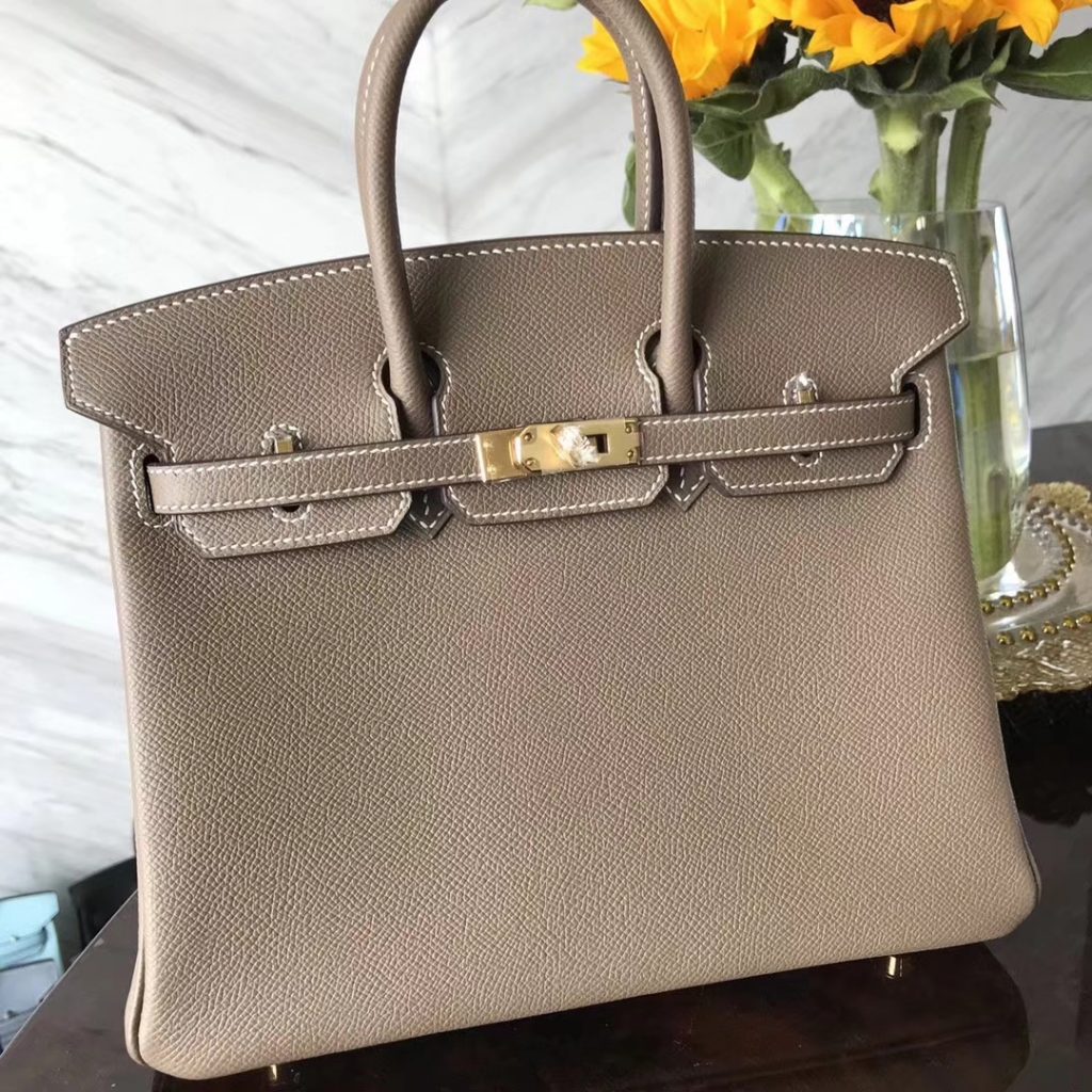 Hermes Classic Bags C18 Etoupe Grey Epsom Calf Leather Birkin25CM Tote ...