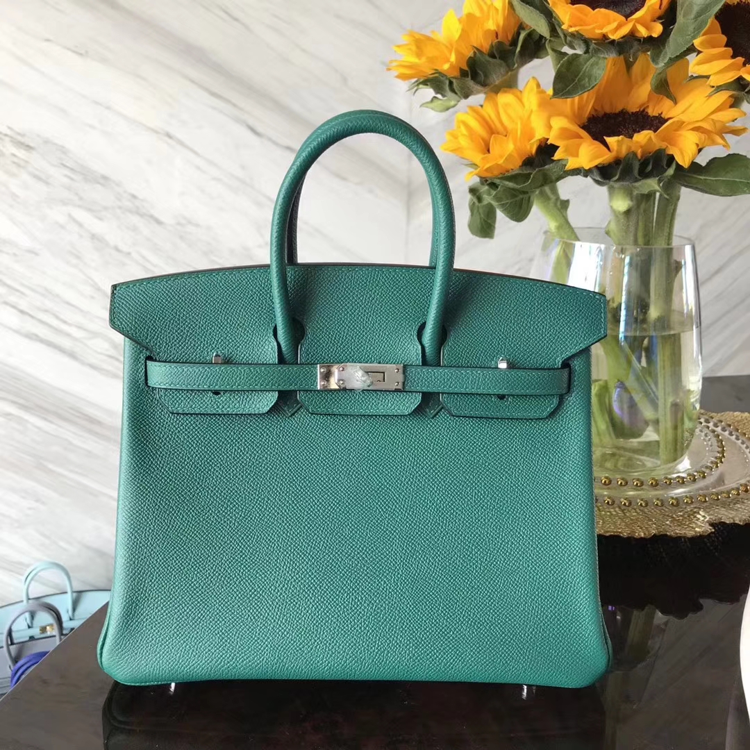 Noble Hermes Birkin Bag 25CM in Z6 Malachite Green Epsom Calf Leather ...