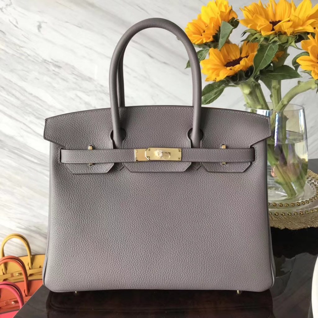 Fashion Hermes Togo Calf Leather Birkin Bag30CM in 8F Etain Grey Gold ...