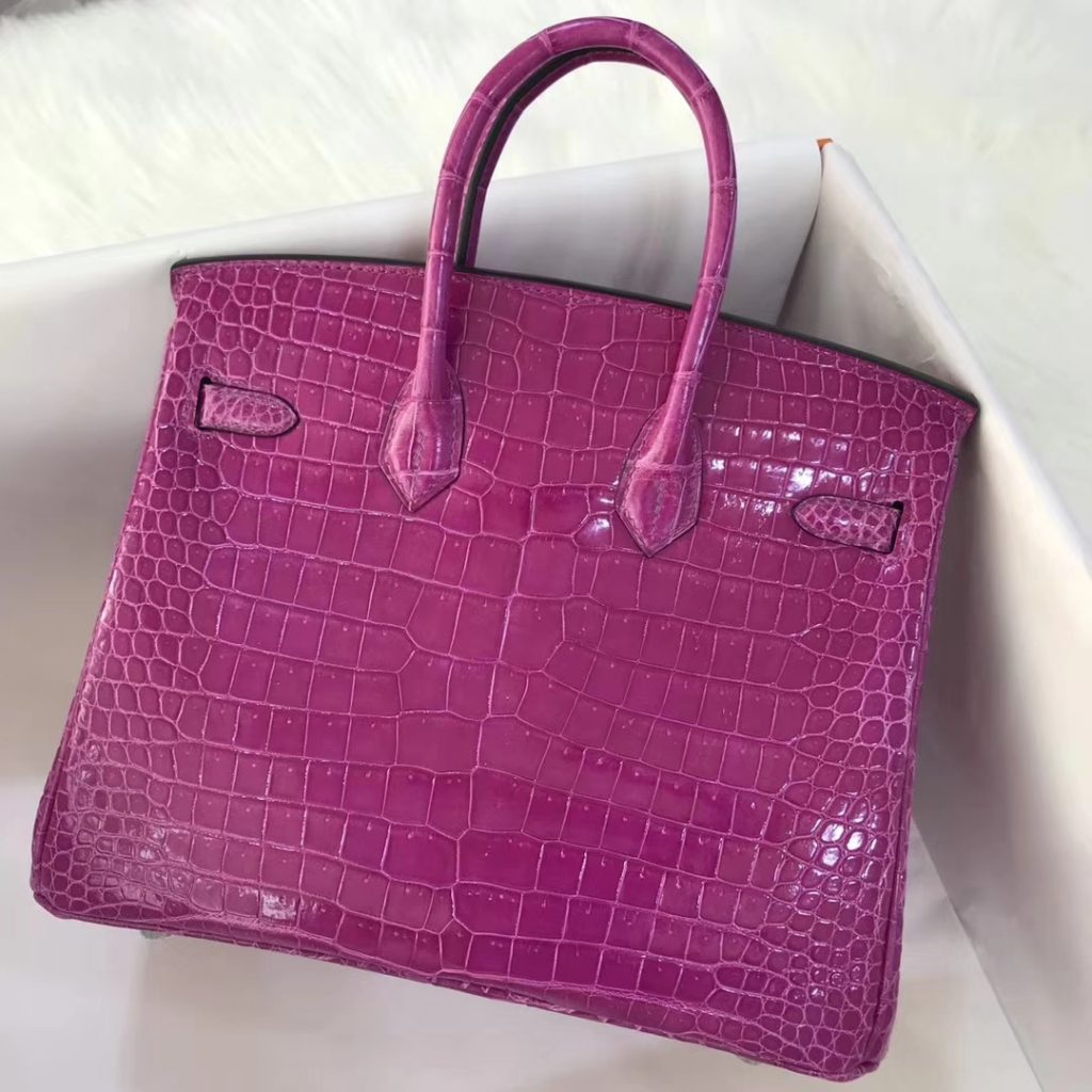 Noble Hermes Shiny Crocodile Leather Birkin Bag25CM in Rose Purple ...
