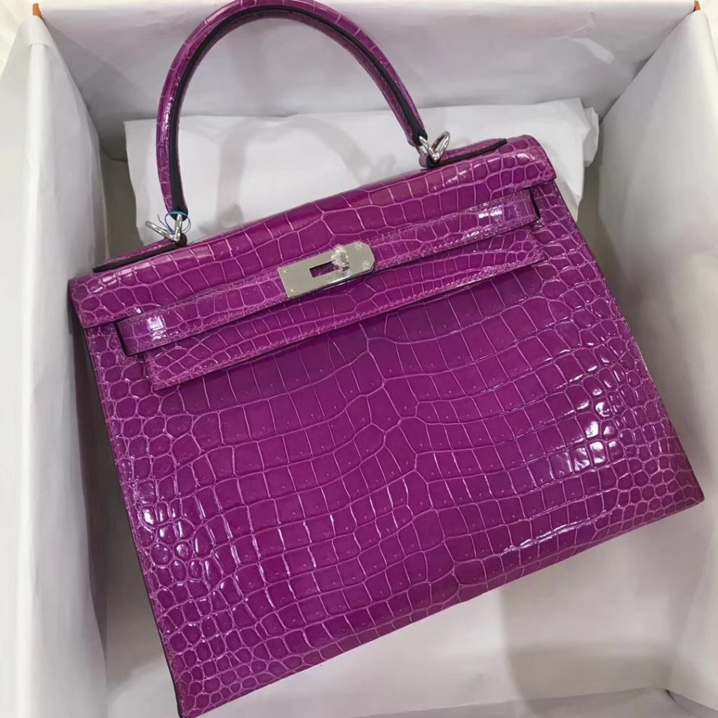 Sale Hermes L3 Rose Purple Shiny Crocodile Leather Kelly28CM Tote Bag ...