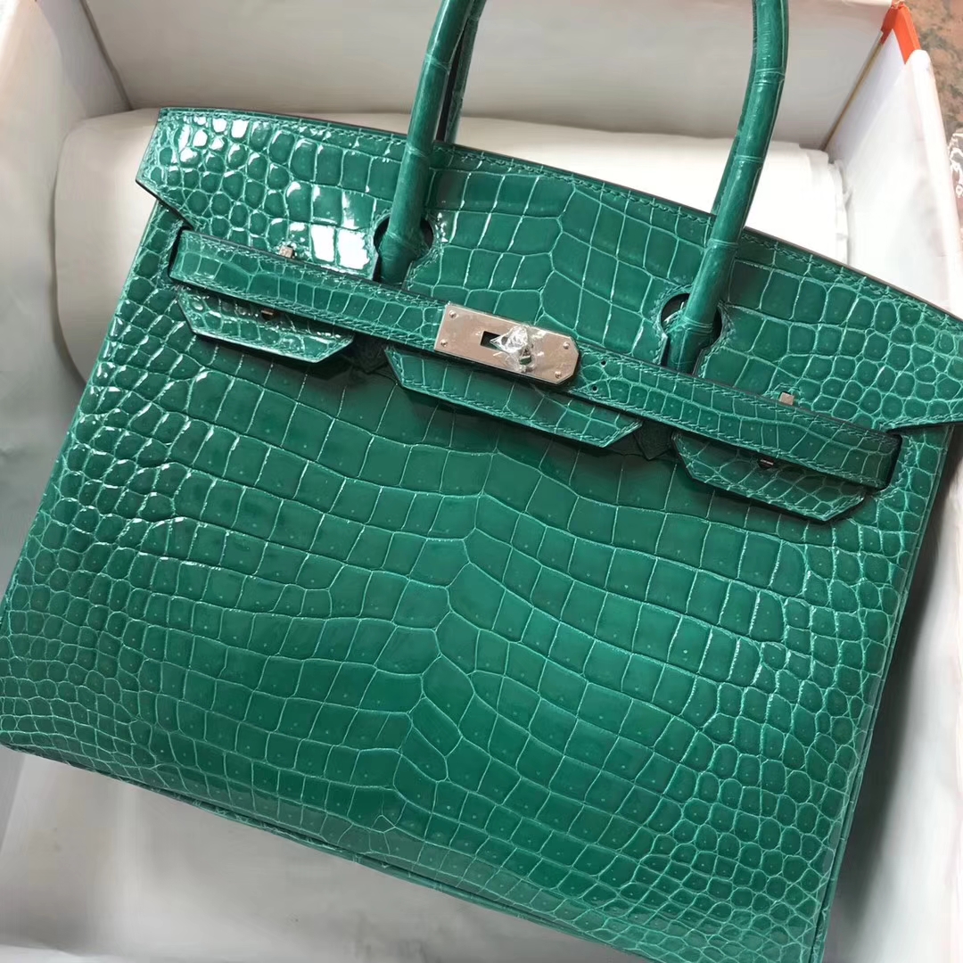 Luxury Hermes Shiny Crocodile Leather Birkin Bag30CM in 6Q Emerald ...