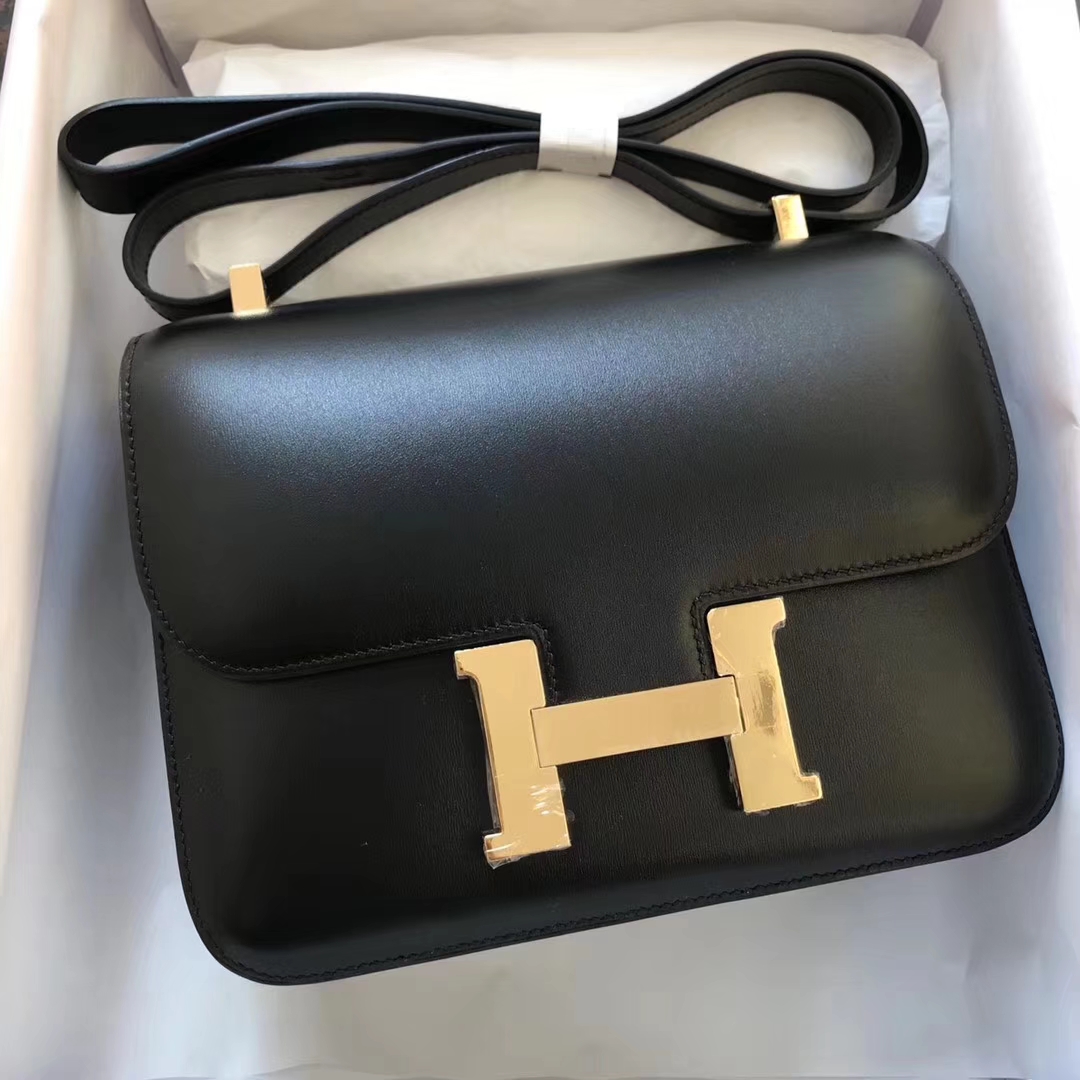 Fashion Hermes Constance Bag18/24cm in CK89 Black Box Calf Leather - H ...
