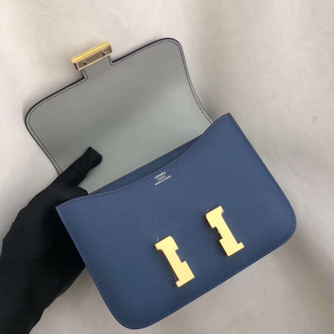 Hermes 24cm Bi-Color Bleu Agate/Gris Mouette Epsom Leather
