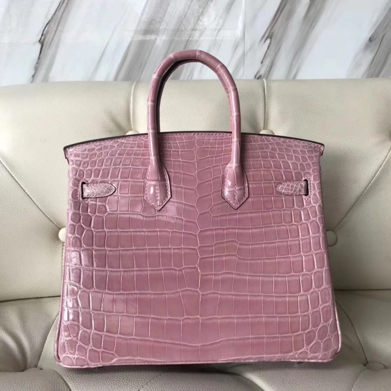 Pretty Hermes 5Z Rose Indienne Shiny Crocodile Birkin25CM Bag Silver ...