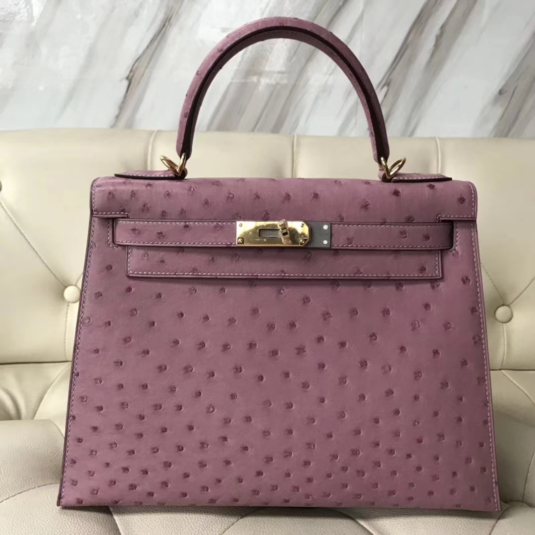 Pretty Hermes Lavender Purple Ostrich Leather Kelly Bag28CM Gold ...