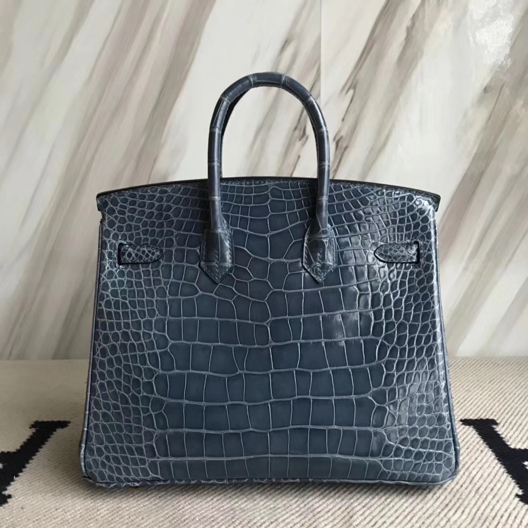 Luxury Hermes 1P Blue Colvert Shiny Crocodile Leather Birkin25CM Bag ...