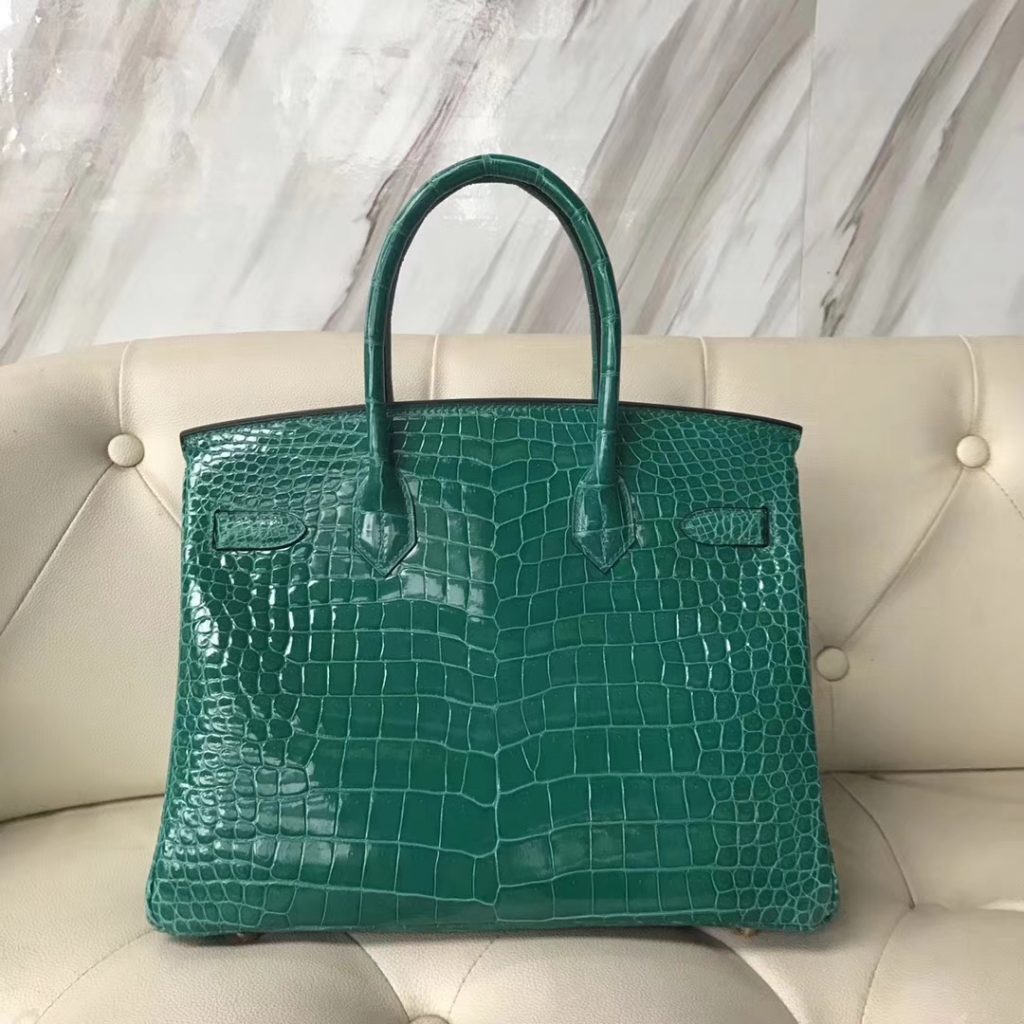 Luxury Hermes 6Q Emerald Green Shiny Crocodile Leather Birkin30CM Bag ...