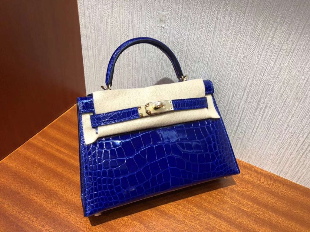 Elegant Hermes N7 Blue Tempete Shiny Crocodile Minikelly-2 Evening Bag -  HEMA Leather Factory