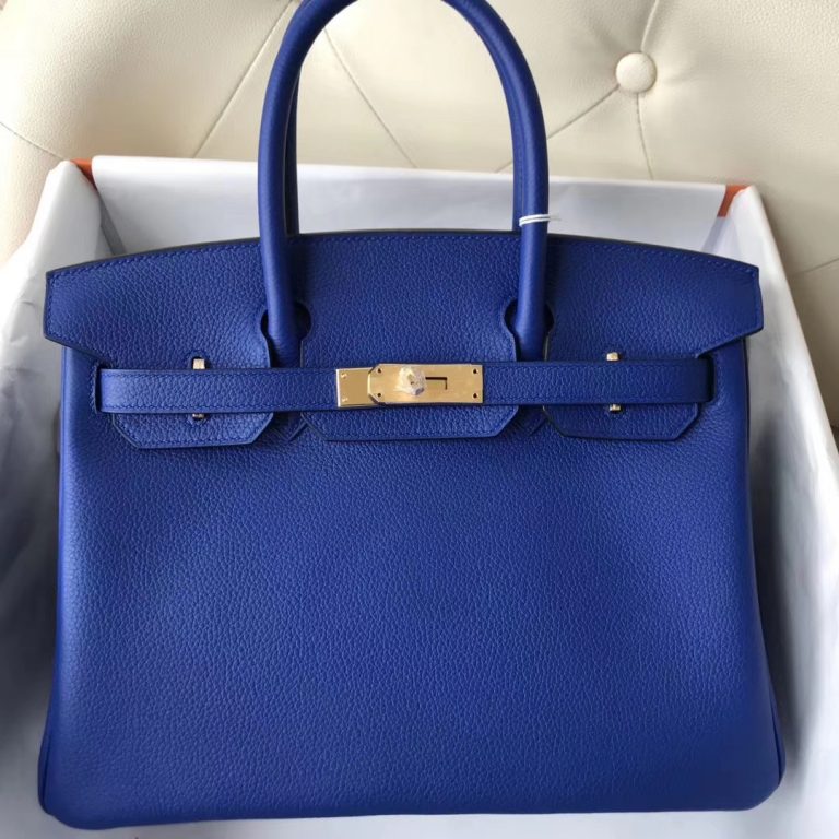 New Arrival Hermes i7 Blue Zellige Togo Calf Birkin30CM Bag Gold ...