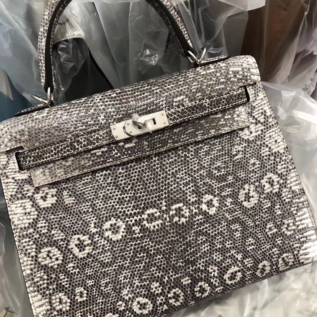 Stock Hermes Lizard Leather Kelly25CM Bag 01 Nature Color Silver ...
