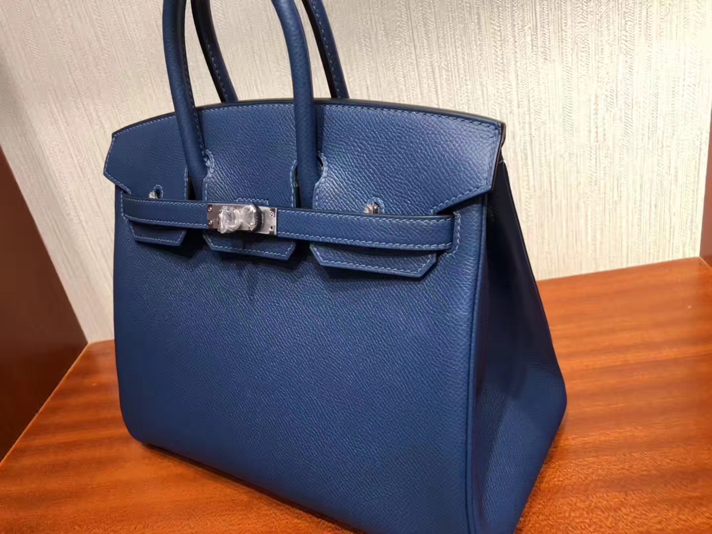 Fashion Hermes S4 Deep Blue Epsom Leather Birkin Bag25CM Silver ...