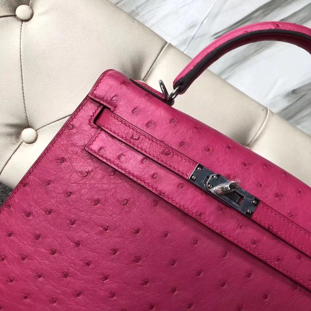 Pretty Hermes Hot Pink KK Ostrich Kelly Tote Bag25CM Silver Hardware ...