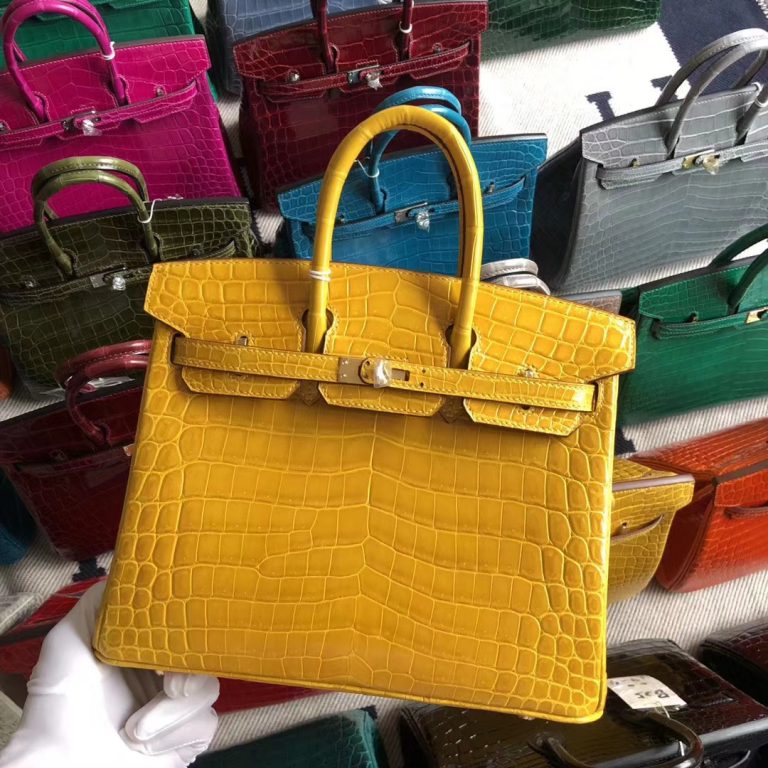 Stock Hermes Shiny Crocodile Birkin25cm Bag in 9D Ambre Yellow Gold ...