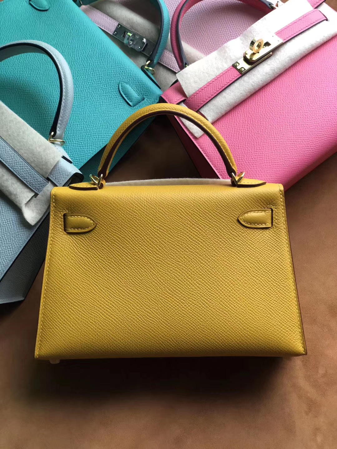 Stock Hermes 9D Ambre Yellow Epsom Calf Minikelly-2 Clutch Bag Gold ...