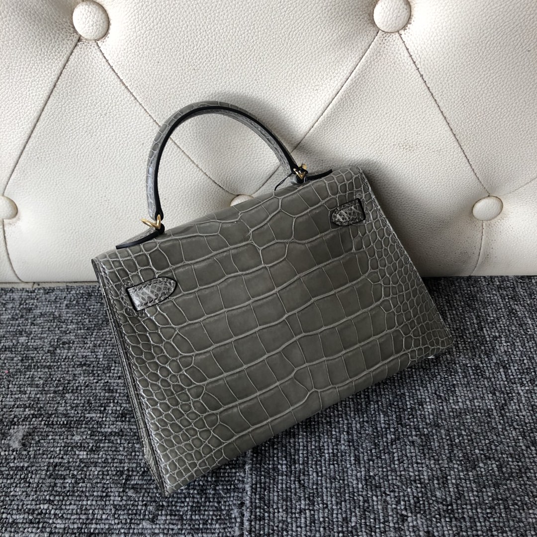 Fashion Hermes Shiny Crocodile Minikelly-2 Clutch Bag in CK81 Gris T ...