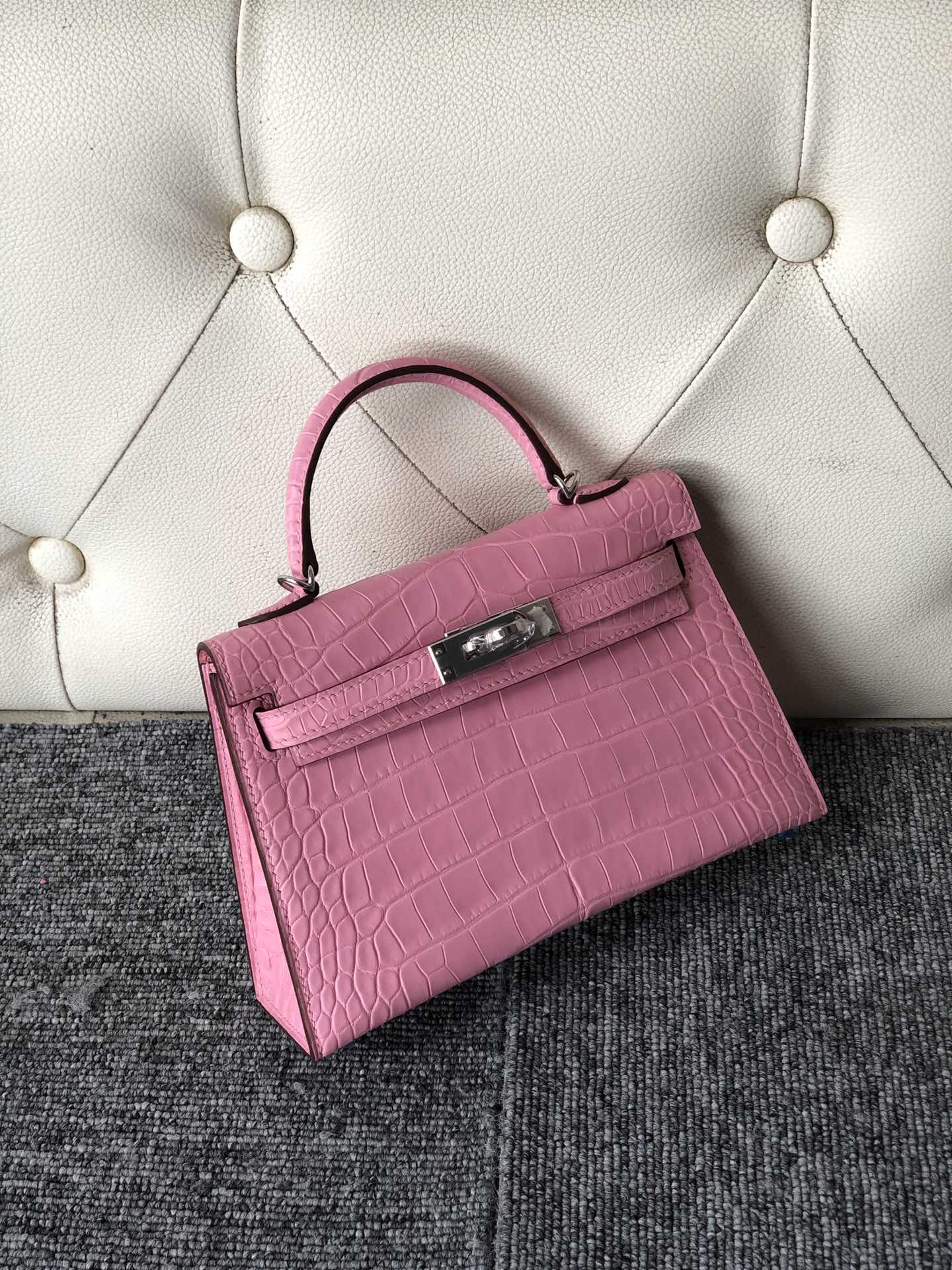 Hermes Mini pochette Ostrich KK peach Pink Silver Hardware 22cm Full  Handmade - lushenticbags